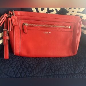 Coach Legacy Leather Wristlet/Clutch Bag with Tassel and Top Zipper